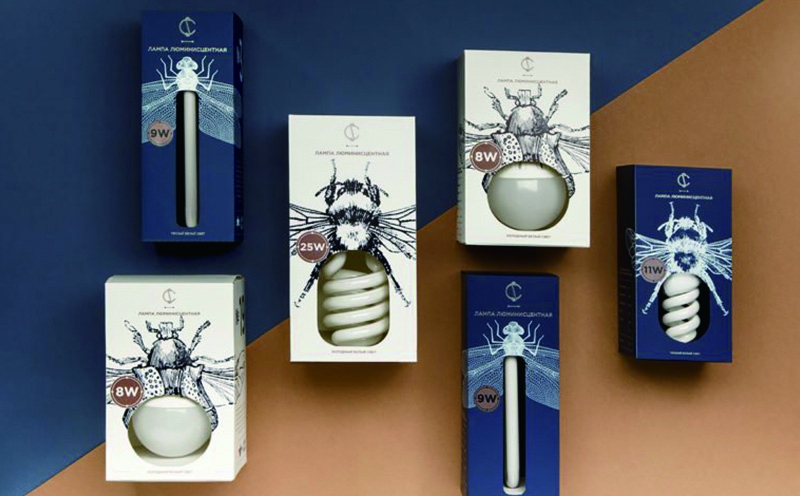 燈具插畫包裝設(shè)計(jì),包裝色彩上采用白色和藍(lán)色的搭配，增加品牌的品質(zhì)感