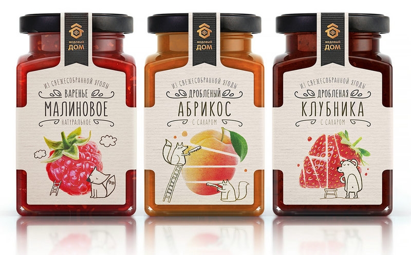 漿果包裝設計,活潑的動物特性，收獲的果醬，有益的切碎的漿果與糖